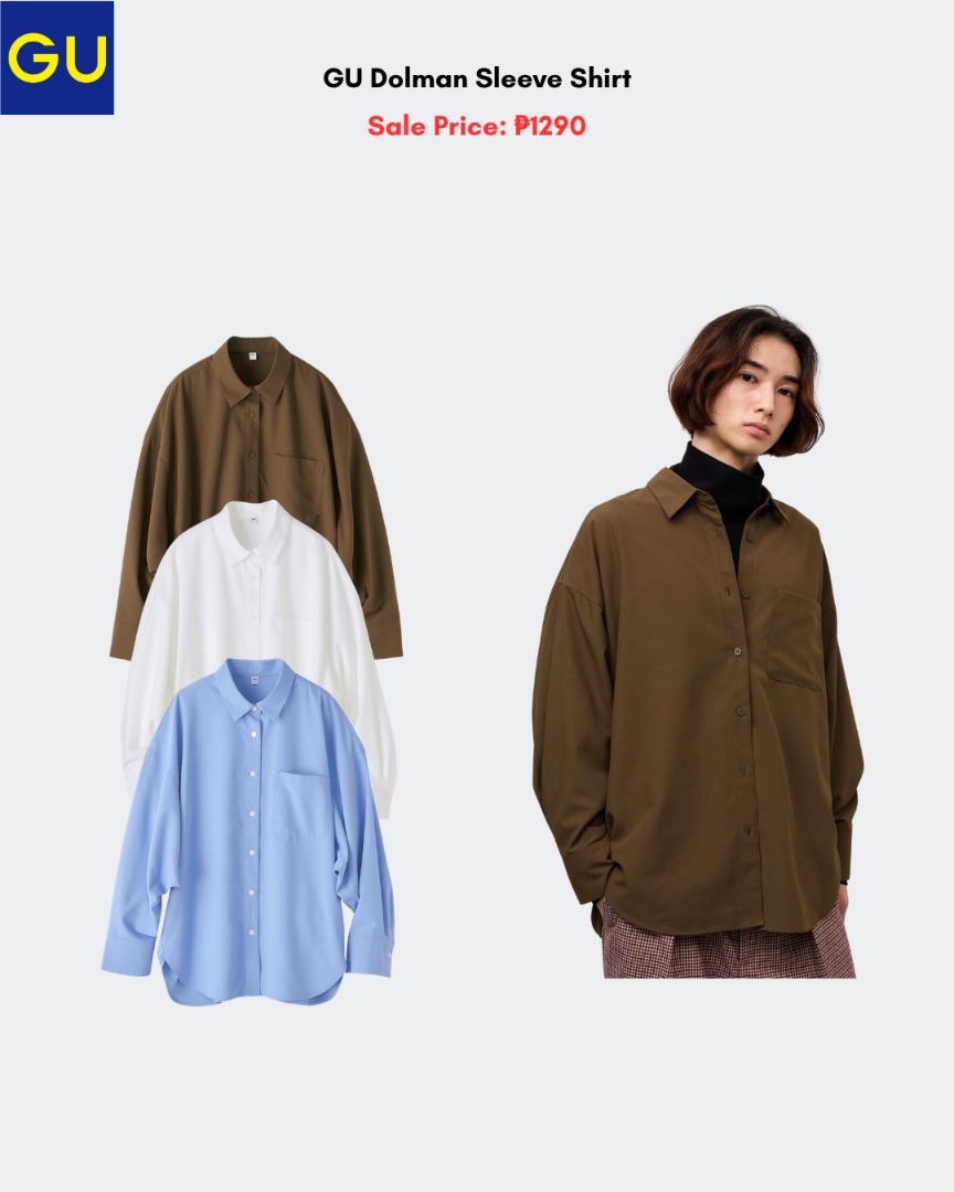 GU Dolman Sleeve Shirt (Category: Longsleeves) located in Quezon City. Submitted by jiya.tokio (Listing ID 1464229202, Image 1). Description: Pre-order from GU Japan 🇯🇵 GU Dolman Sleeve Shirt ₱1290 ‼️ Reminders: ✈️ ETA: Nov ❣️ 50% DP is required to secure your item. (Non-refundable if the item has been purchased already.) 🚫 No size exchanges after purchase 📍 Tandang Sora, Quezon City 💰 MOP: BPI / GCash / Unionbank 🚚 : Lalamove/GrabX/J&T/LBC