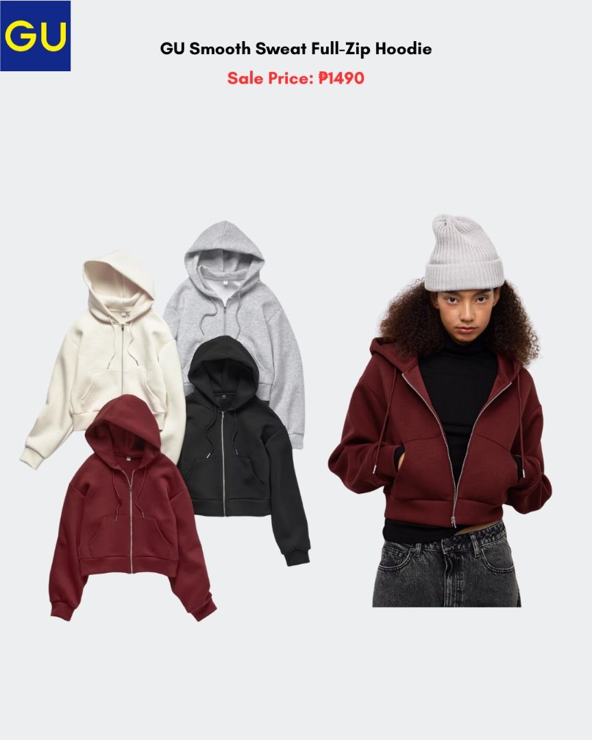 GU Smooth Sweat Full-Zip Hoodie (Category: Coats, Jackets and Outerwear) located in Quezon City. Submitted by jiya.tokio (Listing ID 1464227076, Image 1). Description: Pre-order from GU Japan 🇯🇵 GU Smooth Sweat Full-Zip Hoodie ₱1490 ‼️ Reminders: ✈️ ETA: Nov ❣️ 50% DP is required to secure your item. (Non-refundable if the item has been purchased already.) 🚫 No size exchanges after purchase 📍 Tandang Sora, Quezon City 💰 MOP: BPI / GCash / Un