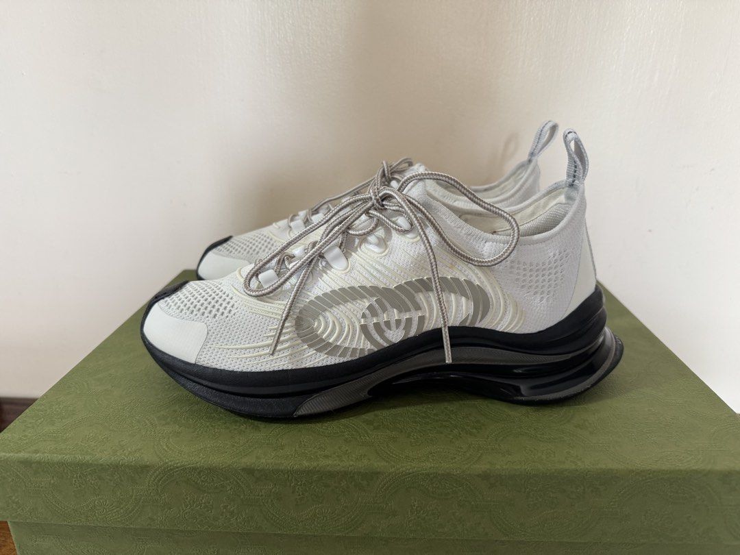 Gucci White Black Fabric Technical Running Sneakers (Category: Sneakers) located in Pasay City. Submitted by josec03 (Listing ID 1464171177, Image 2). Description: Barely used Gucci White Black Fabric Technical Running Sneakers. Purchased for P54,500. Gucci Size 7. Fits those who wear Nike Sizes 8/8.5 Complete with box, papers, dust bag and sales invoice from Gucci. .
