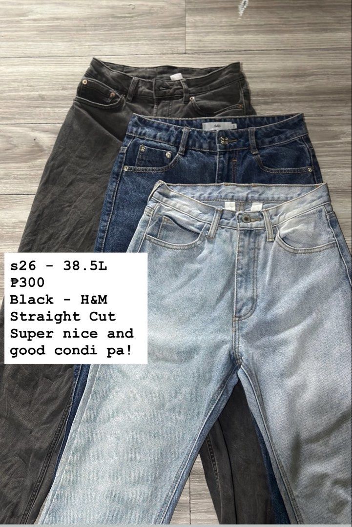 H&M Black Straight Cut Jeans - Size S26 (Category: Jeans) located in Manila. Submitted by fayeepcl_ (Listing ID 1464282793, Image 1). Description: ₱500 as bundle ₱300 - h&m ₱200 denim blue and light.