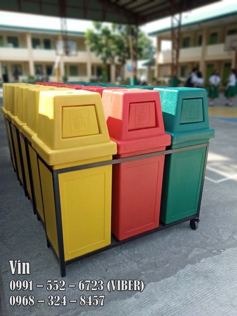 hooded trash bin medium (Category: Waste Bins & Bags) located in Bacoor. Submitted by zx400rr (Listing ID 1464142131, Image 1). Description: HOODED TRASH BIN Made in non-toxic Polyurethane Plastic Easy to clean, carry and move Also available: Metal Frame for 2 slots, 3 slots & 4 slots! Segregation Label & Company Logo Sizes: 28L, 75L, 85L, 132L Color: Red, Yellow, Green, Black, Blue, Gray Hotlines: 0991 552 6723 0968 324 8457 0933 855 9510 0956 7