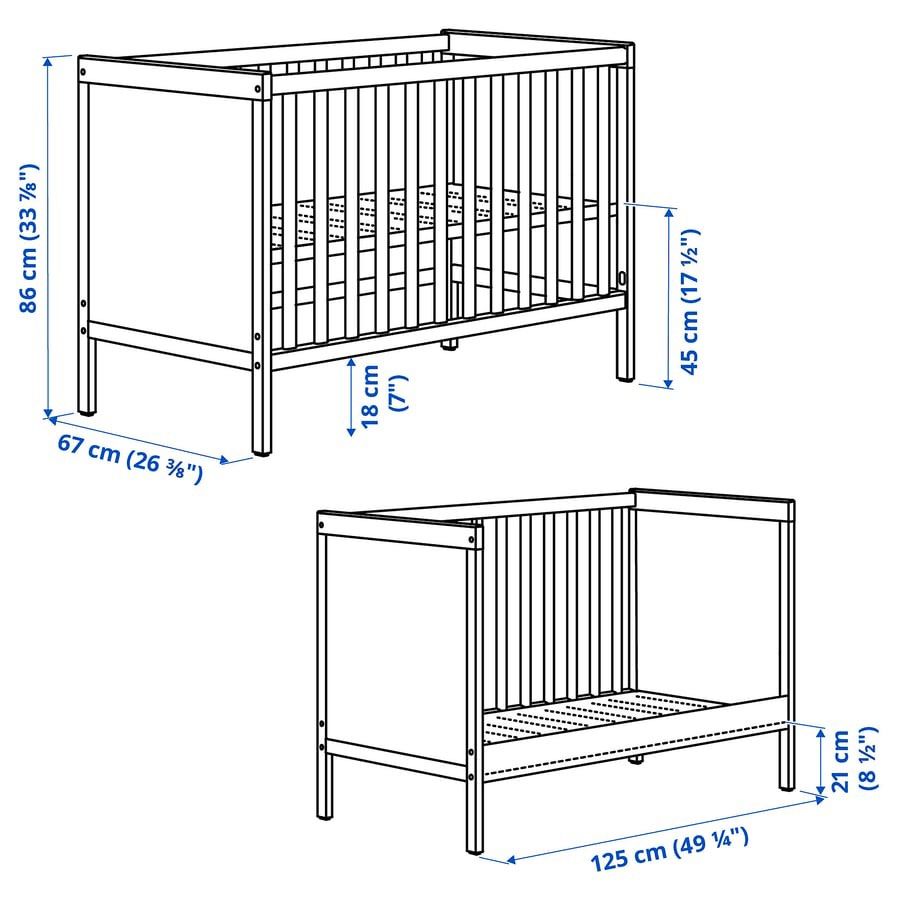 IKEA SUNDVIK Crib White (Category: Cots & Cribs) located in Quezon City. Submitted by nixdeclutters (Listing ID 1464278024, Image 3). Description: - Sturdy white wooden baby crib - Includes mattress base - Easy to assemble - Dimensions: 125cm x 67cm - Fits standard crib mattress - Perfect for your baby's nursery.