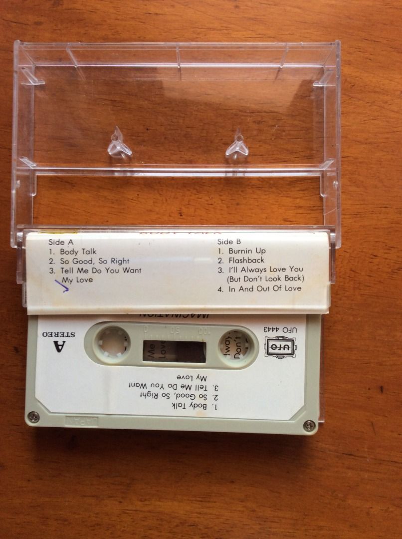 Imagination - 5 Cassette Tapes (Category: CDs & DVDs) located in Silang. Submitted by lawrencenorthey (Listing ID 1464191636, Image 2). Description: - Set of five Imagination cassette tapes: PHP 140 each Cassette Tape or, PHP 400 for all five Cassettes - All tapes are Stereo with Dolby System - Body Talk includes 'Body Talk', 'So Good, So Right' - Scandalous features 'Just An Illusion' - In The Heat Of The Night includes 'In The Heat Of The Night
