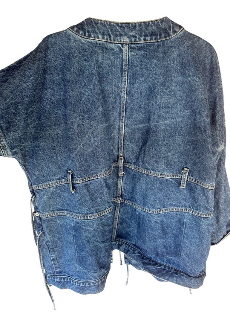 Initial Denim Kimono Jacket (Category: Coats, Jackets and Outerwear) located in Lingayen. Submitted by lux_thrift (Listing ID 1464353789, Image 2). Description: SALE location pangasinan an oversized style deconstructed denim kimono approximately 47 inches waistline 29 inches length .