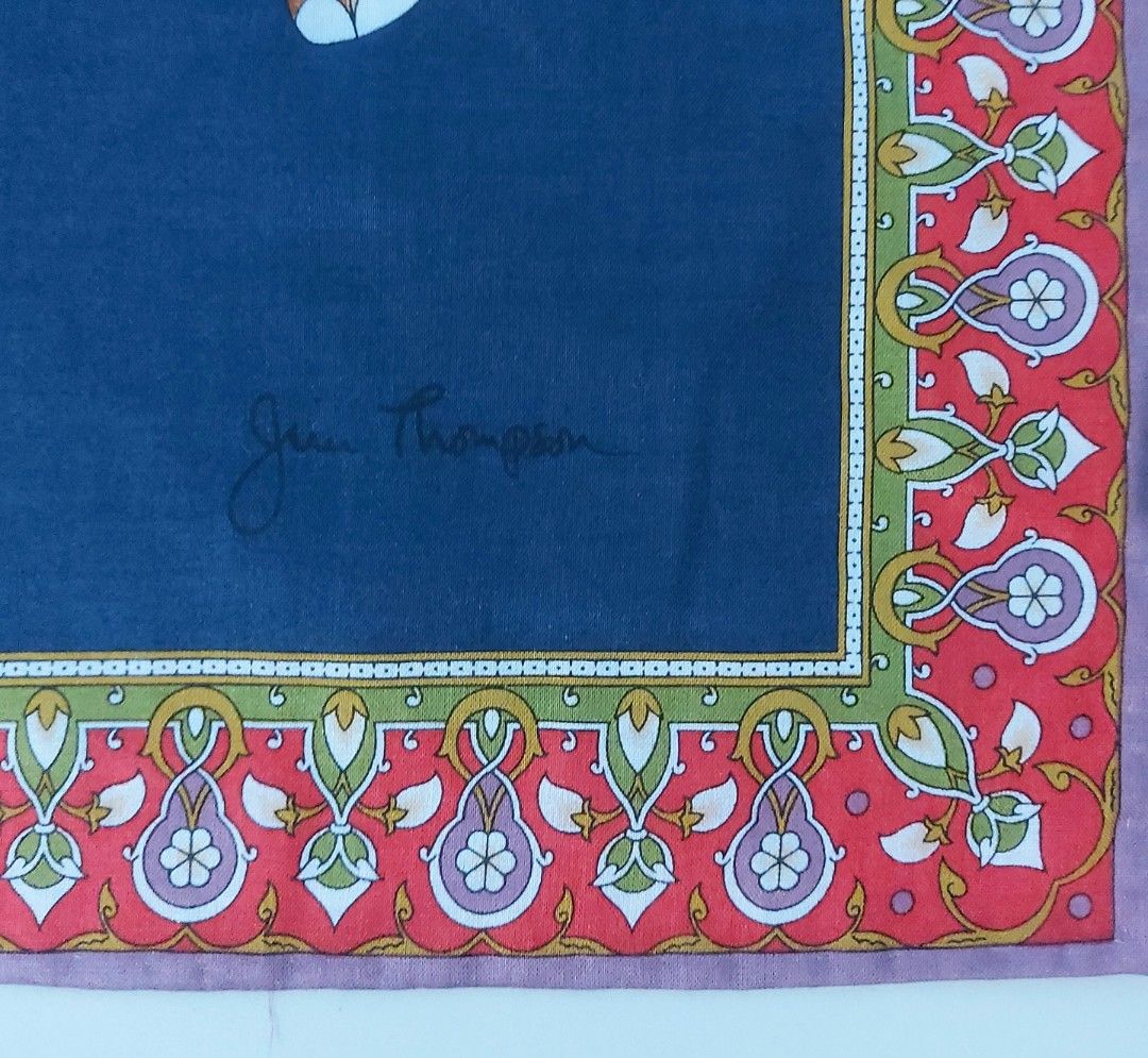 Jean Thompson Elephant Print Handkerchief (Category: Handkerchief & Pocket Squares) located in Lapu Lapu. Submitted by agnesapm_29813 (Listing ID 1464256539, Image 3). Description: Beautiful handkerchief with a vibrant elephant design. Features a decorative border with intricate patterns. Signed by Jim Thompson. Measures approximately 15x15 inches. Great for adding a pop of color to any outfit or as a decorative piece. Washed and ironed already. 