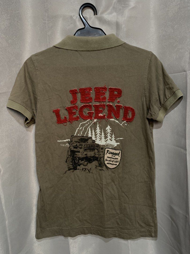 Jeep legend Polo (Category: Blouses) located in Cebu City. Submitted by goldencloud_f1507d (Listing ID 1464214832, Image 2). Description: Jeep Legend polo shirt features a distinct rugged off-road graphic patch on the chest. - slight issue (see last slide) -XS-Small.