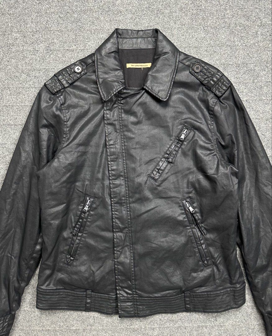 John Varvatos U.S.A - Asymmetrical Zip Coated Biker Jacket (Category: Coats, Jackets and Outerwear) located in Manila. Submitted by scissor.2fifthy (Listing ID 1464302512, Image 2). Description: John Varvatos U.S.A - Asymmetrical Zip Coated Biker Jacket Size: Medium (see measurement) Material: 89% Cotton - 8% Polyurethane 90/100 condition rate Used with care Flaw: Minor sign of usage only Very presentable Check all photos for more details and inf