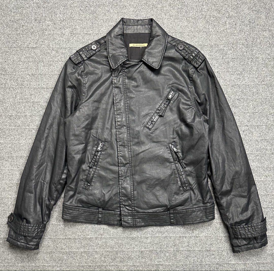 John Varvatos U.S.A - Asymmetrical Zip Coated Biker Jacket (Category: Coats, Jackets and Outerwear) located in Manila. Submitted by scissor.2fifthy (Listing ID 1464302512, Image 1). Description: John Varvatos U.S.A - Asymmetrical Zip Coated Biker Jacket Size: Medium (see measurement) Material: 89% Cotton - 8% Polyurethane 90/100 condition rate Used with care Flaw: Minor sign of usage only Very presentable Check all photos for more details and inf