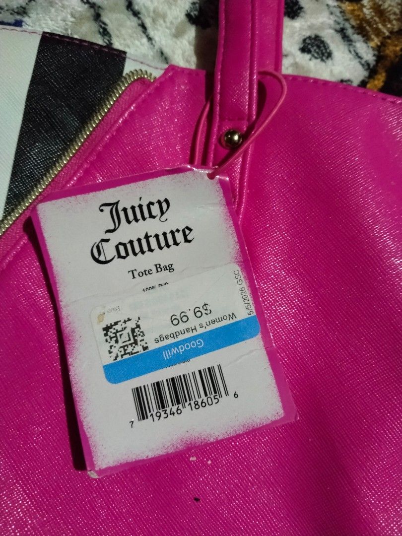 Juicy Couture Tote Bag (Category: Tote Bags) located in Mabalacat. Submitted by al_amin_thrift (Listing ID 1464232094, Image 2). Description: 💖 Juicy Couture Tote Bag — Bright Pink & Striped Item Details - Brand: Juicy Couture — iconic luxury lifestyle brand ​ - Style: Large expandable tote bag ​ - Design: Vibrant bright pink main body with black-and-white striped side panels; gold-tone hardware & zippers ​ - Material: Smooth textured faux leath