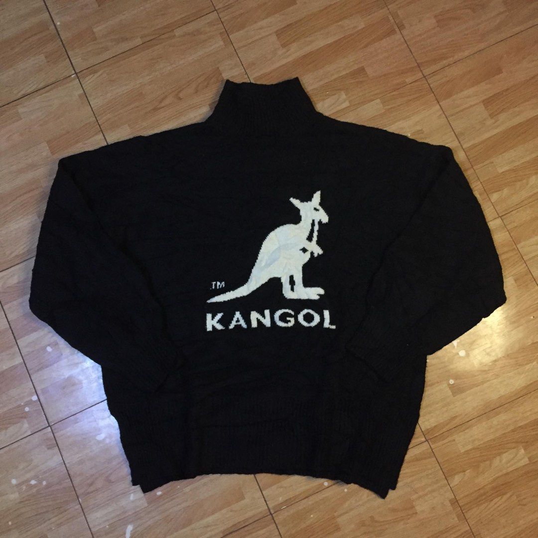 Kangol Black Knit Sweater with Kangaroo Logo (Category: Coats, Jackets and Outerwear) located in Manila. Submitted by a.stmngo (Listing ID 1464141280, Image 1). Description: Size Large on tag Width 23 inches Length 27-28 inches Good condition 📍Manage your Expectation. Item is thrifted 📍Nagcarlan, Laguna.