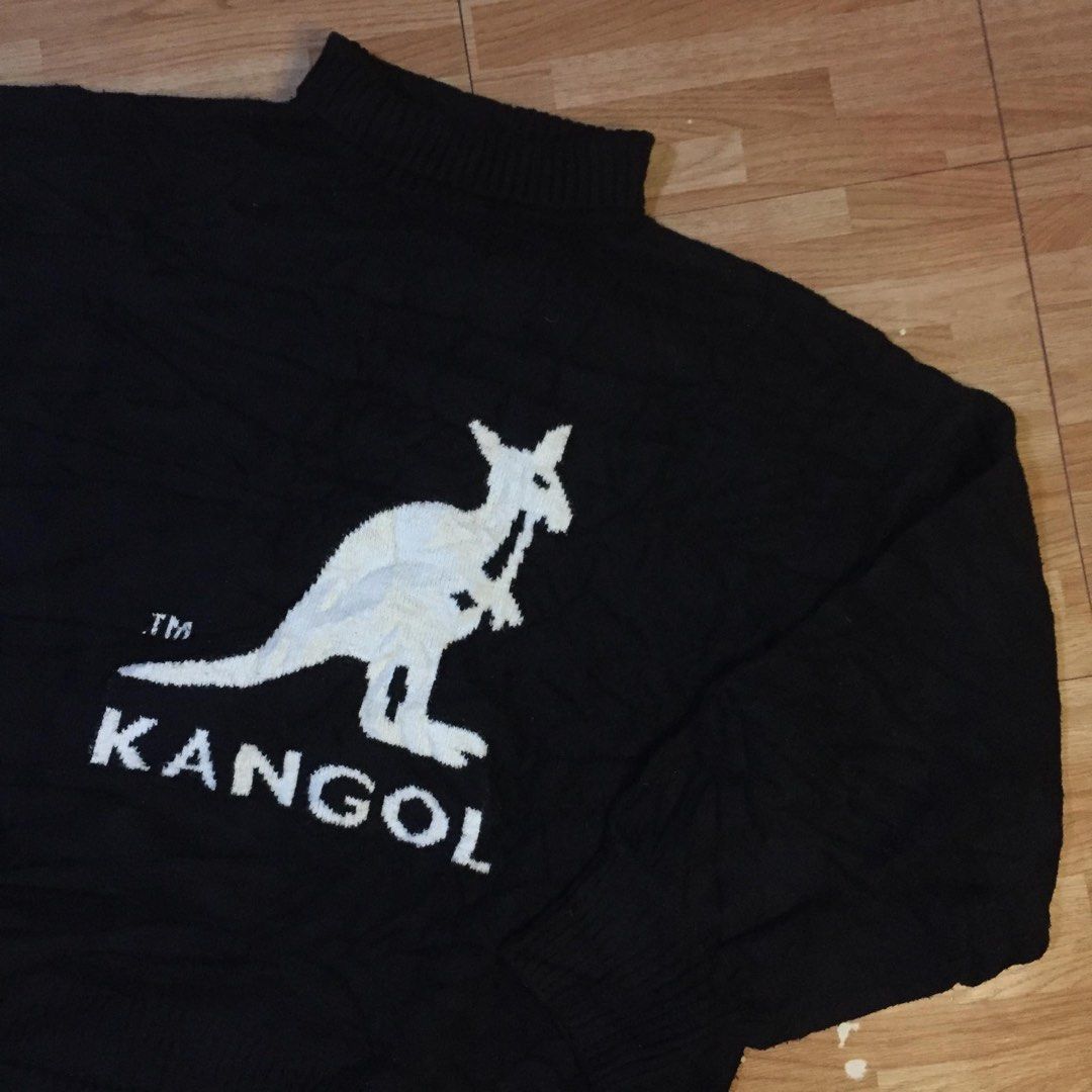 Kangol Black Knit Sweater with Kangaroo Logo (Category: Coats, Jackets and Outerwear) located in Manila. Submitted by a.stmngo (Listing ID 1464141280, Image 2). Description: Size Large on tag Width 23 inches Length 27-28 inches Good condition 📍Manage your Expectation. Item is thrifted 📍Nagcarlan, Laguna.