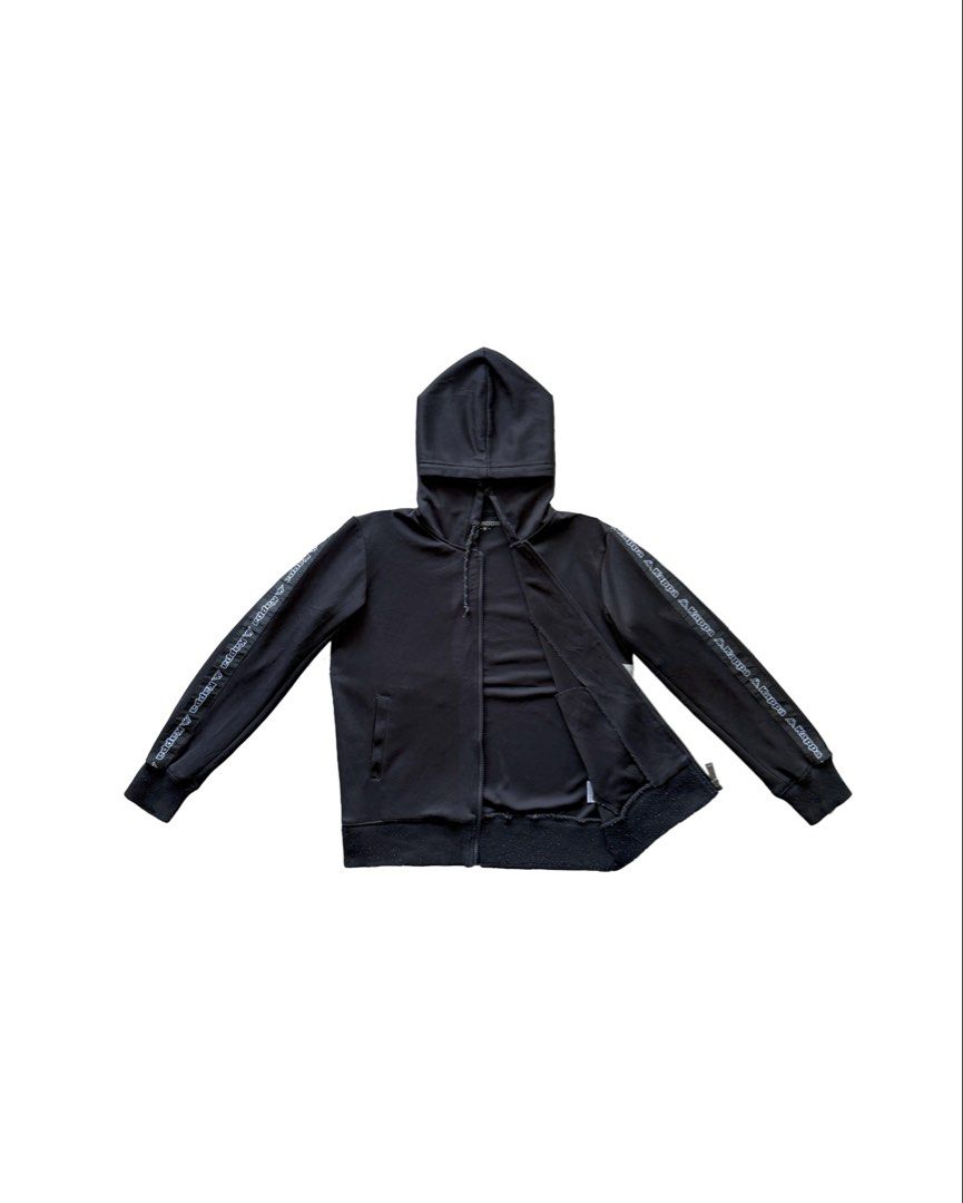 Kappa Hooded Jacket (Category: Coats, Jackets and Outerwear) located in Manila. Submitted by morf_sply (Listing ID 1464300728, Image 2). Description: Lightweight jacket made of cotton fabric. Hoddie with front chest logo design and hip pockets. Long sleeves with ribbed cuffs printed with brand name. Ribbed trims. Zip-up front. Shoulder Width 17 in Pit to Pit 20 in Length 24 in Sleeves 24 in.