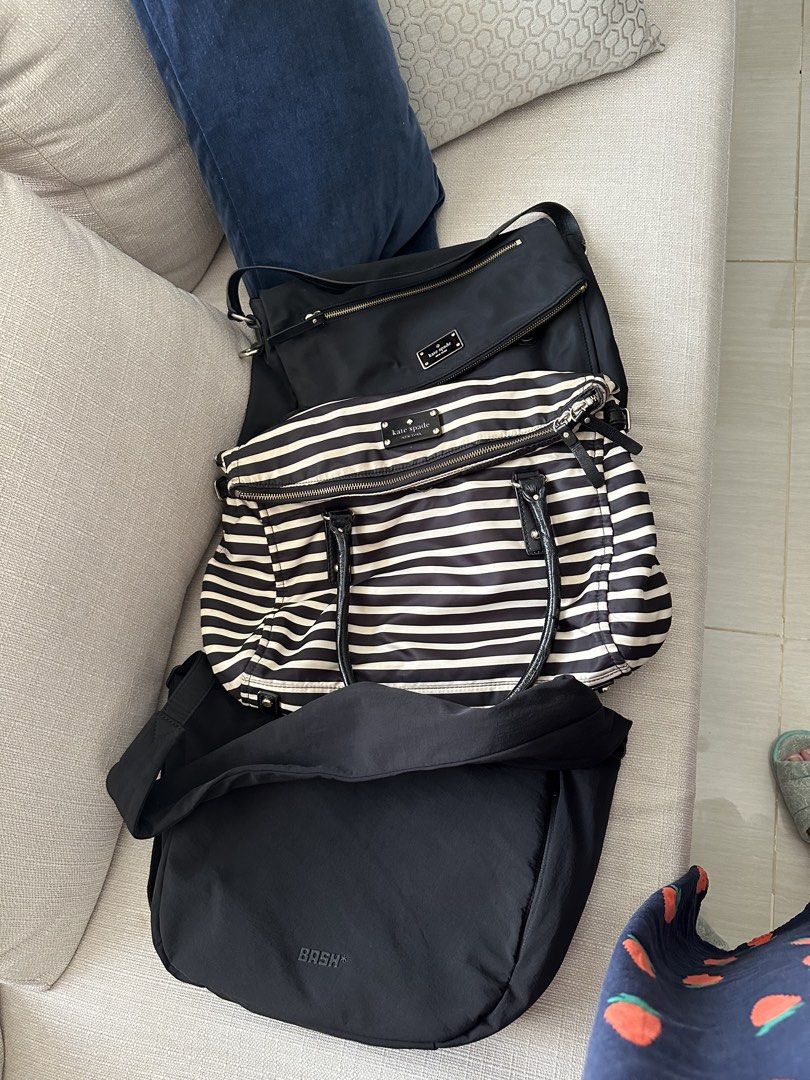 Bags Bundle: Kate Spade Black & White Striped Tote Bag & BASH (Category: Tote Bags) located in Manila. Submitted by qualitypreluvd (Listing ID 1464157272, Image 1). Description: - Kate Spade Stripe Classic black and white striped tote bag - Brand: Kate Spade - Features black leather handles and trim - Bright red fabric interior lining - Ample space for essentials - Ideal for everyday use or travel - needs cleaning, no rips and tears Kate Spade Bl