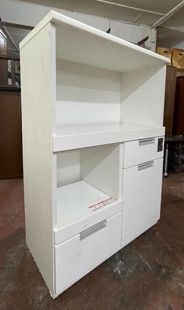 Kitchen Counter Sideboard Cabinet Oven Rack Coffee Nook (Category: Shelves, Cabinets & Racks) located in Quezon City. Submitted by dannikkishoppe2 (Listing ID 1464257527, Image 3). Description: Kitchen Counter Sideboard Cabinet Oven Rack Coffee Nook ‼️₱6800‼️ 💪 Sturdy & Durable ✨ With Pull-Out Tray and built-in outlet for microwave, rice cooker, or other appliances ✨ Adjustable Shelves Perfect for keeping your kitchen essentials neat, organized,