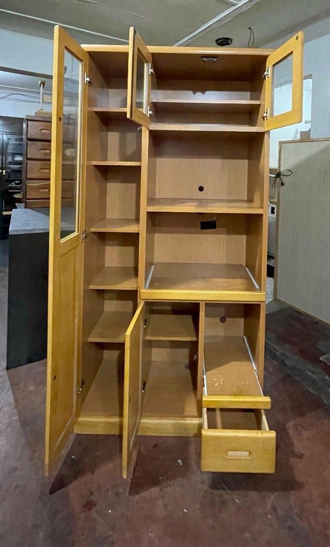 Kitchen Pantry Display Cupboard Cabinet Oven Rack (Category: Shelves, Cabinets & Racks) located in Quezon City. Submitted by dannikkishoppe2 (Listing ID 1464189784, Image 3). Description: Kitchen Pantry Display Cupboard Cabinet Oven Rack ‼️₱11000‼️ 📏 Dimensions: H 71.5” × L 35” × W 17” ✔️ Spacious storage ✔️ With glass-door display area ✔️ With drawers and cabinet compartments ✔️ Sturdy and functional Please manage your expectations as there mig