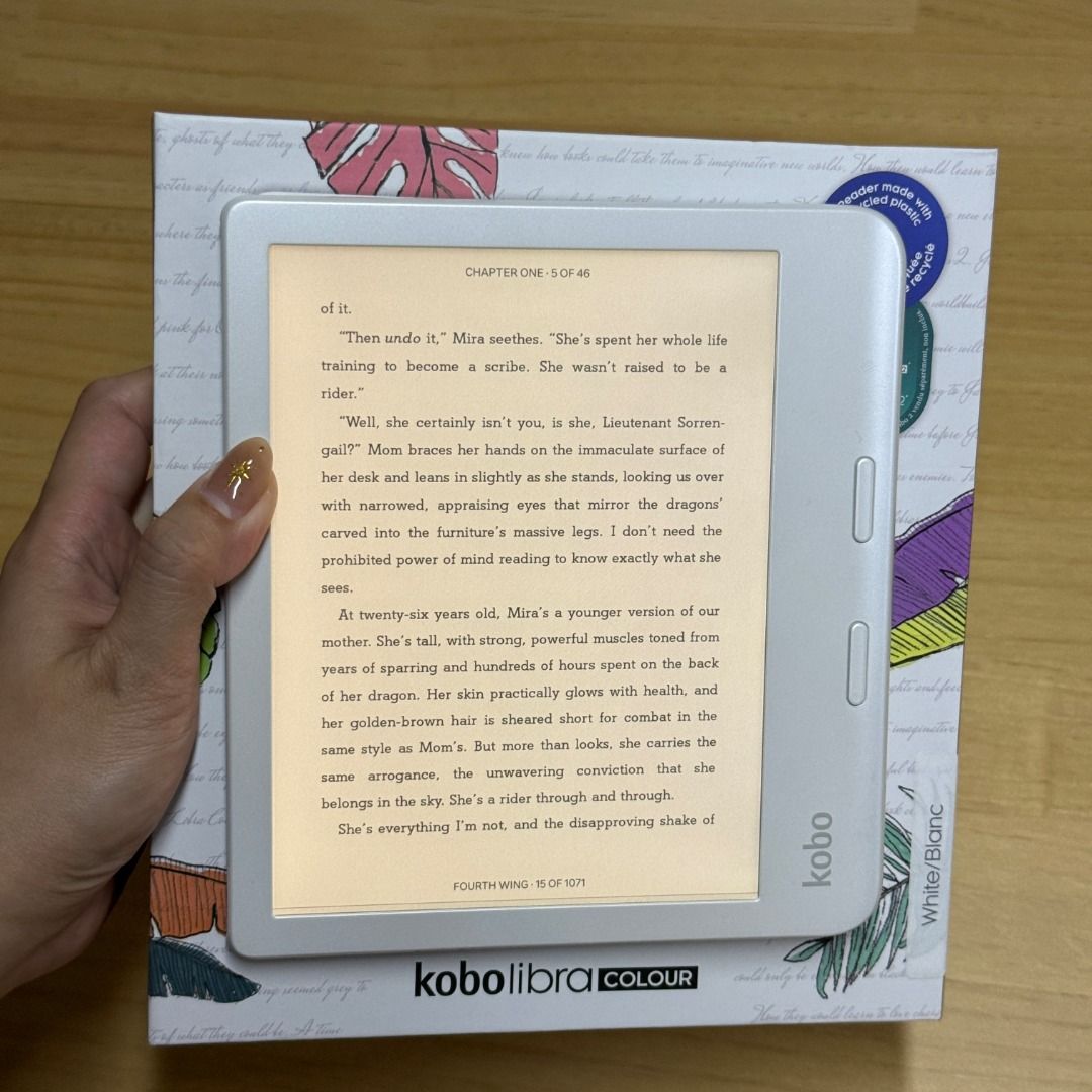 KOBO Libra Colour White (Category: E-Readers) located in Mandaluyong City. Submitted by jldlnd (Listing ID 1464248105, Image 2). Description: Kobo Libra Color 32gb - Purchased from Amazon US - Complete with box and unusued charging cable - With Goojodoq pen (compatible) and Sleeve - With screen protector since Day 1. - Not a reseller. All items are personally used. - No issues aside from a small dent (see photos) and minor signs of usage while be