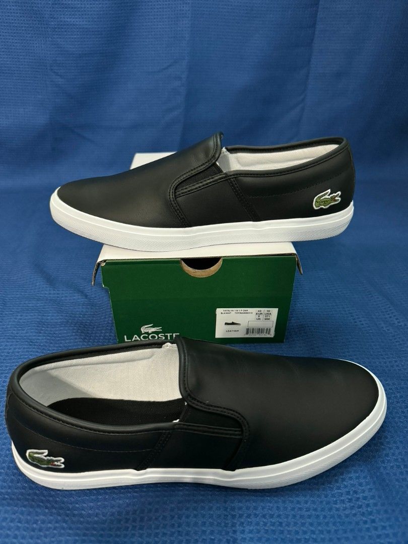 Lacoste Black Leather Slip-on (Category: Casual Shoes) located in Las Pinas. Submitted by specteretceps (Listing ID 1464263213, Image 1). Description: Brand New 3200 Delivery JT or Lalamove Payment: GCASH Loc: Las pinas, BGC .