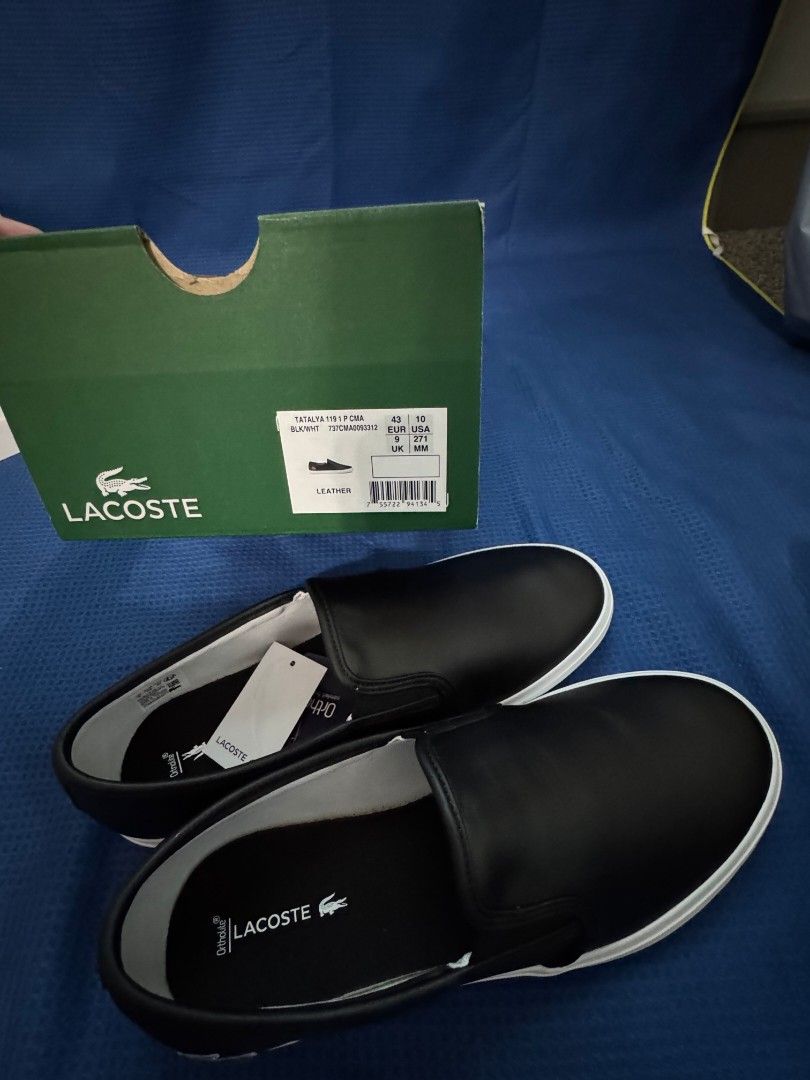 Lacoste Black Leather Slip-on (Category: Casual Shoes) located in Las Pinas. Submitted by specteretceps (Listing ID 1464263213, Image 3). Description: Brand New 3200 Delivery JT or Lalamove Payment: GCASH Loc: Las pinas, BGC .