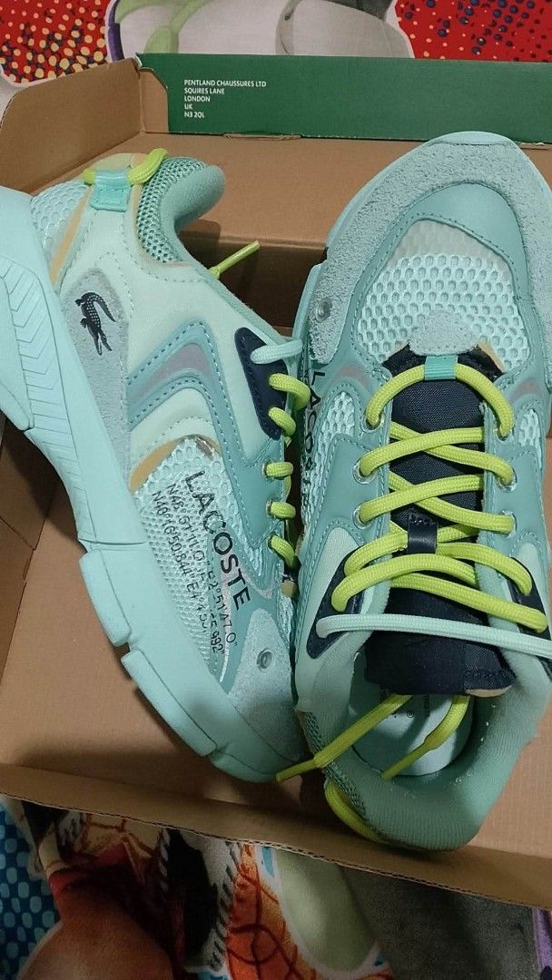 Lacoste Sneakers - Light Blue/Mint Green (Category: Sneakers) located in Daraga. Submitted by thethriftcity2024 (Listing ID 1464237711, Image 3). Description: - Stylish light blue/mint green Lacoste sneakers - Features eye-catching bright yellow laces - Includes unique text details on the side - Comes with the original box - Ideal for everyday casual wear Excellent Womens 37.7 euro size 6.5 No Issue x4 lang nagamit 4599+sf thank you.