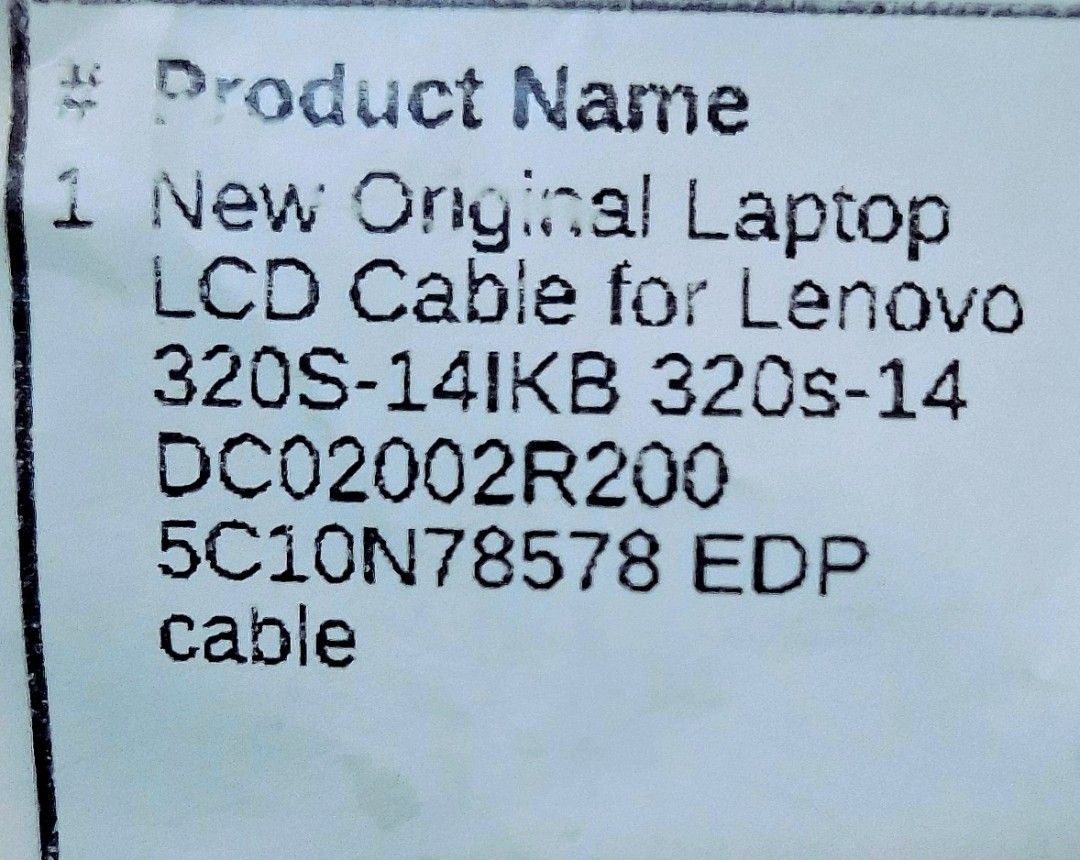 Laptop LCD cable for Lenovo 320s (Category: Other Accessories) located in Vigan. Submitted by cardarco (Listing ID 1464282206, Image 2). Description: RFS: wrong cable, unused for Lenovo 320s model (specific in the picture) shipping fee shouldered by buyer meetup around vigan city.