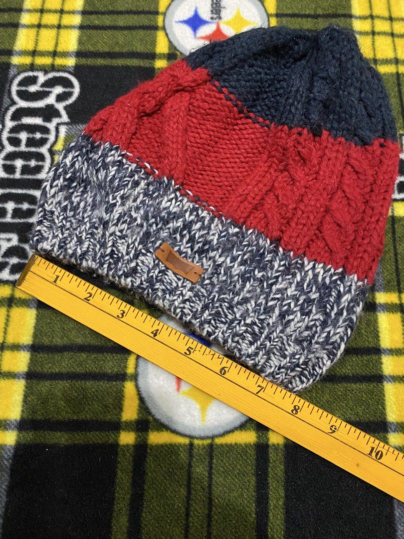 LEVI'S, beanie hat (Category: Beanies) located in Cavite. Submitted by jc_thrift95 (Listing ID 1464219719, Image 2). Description: - This colorful knit beanie features a tri-color block design in dark blue, vibrant red, and a speckled black-and-white brim accented with a small brown leather-like patch. - Made in Italy - Color rate 8/10 - See pictures details for dimes..