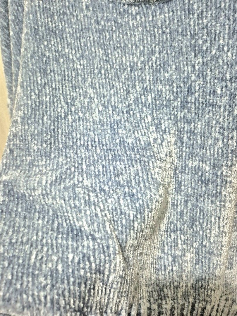 Light Blue Velvet Knit Sweater (Category: Coats, Jackets and Outerwear) located in San Mateo. Submitted by sellbypelle (Listing ID 1464237796, Image 2). Description: Thrifted💖 Size W: 25(stretchable) L : 24 No Issue 📍 Location: Rizal 📦 +sf via J&T only ⏳ No rush shipping 💡 Actual color may vary slightly due to lighting and screen settings. .