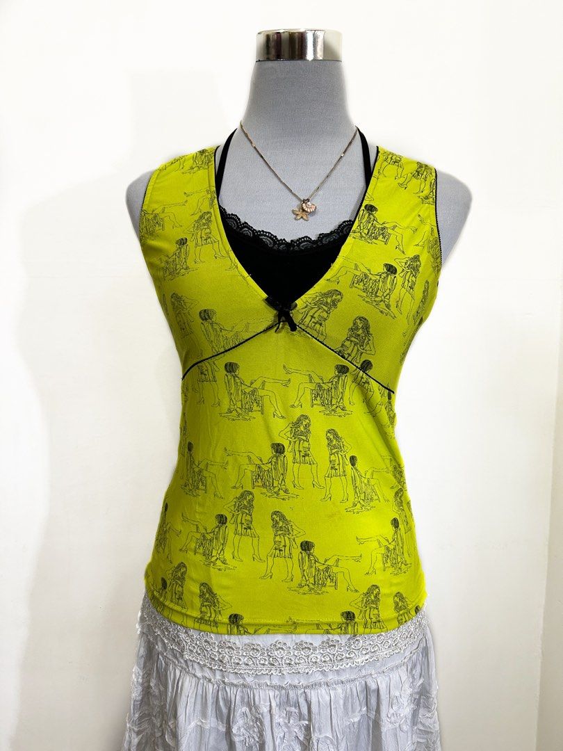 Lime Pop Y2K Chartreuse Sketch Camisole Top (Category: Others Tops) located in Quezon City. Submitted by cooroe.mnl (Listing ID 1464160926, Image 2). Description: XS-S 9.7/10 (has stains).