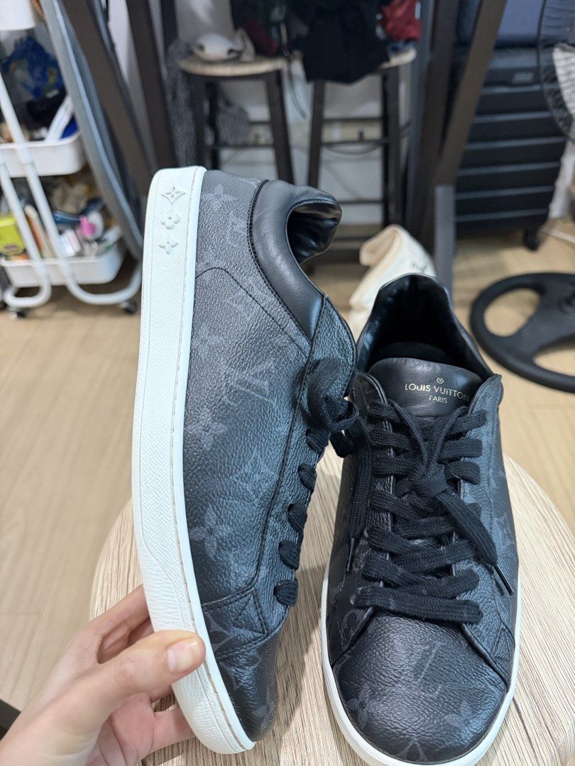 Louis Vuitton Frontrow Sneaker — Monogram Canvas (Category: Sneakers) located in Manila. Submitted by krizianita51930 (Listing ID 1464189729, Image 2). Description: - Authentic Louis Vuitton sneakers - Classic black monogram pattern - Genuine leather interior with LV branding - Size: 8.5 - Ideal for everyday casual wear -Black leather trim and laces -White rubber sole -Made in Italy.