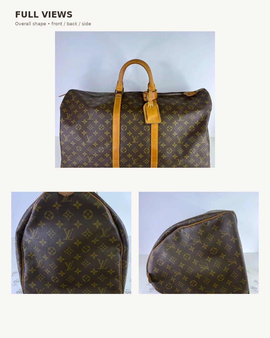 Louis Vuitton LV Keepall 55 in Monogram Canvass (824) (Category: Luxury Bags & Wallets) located in Taguig. Submitted by markethunt (Listing ID 1464297008, Image 3). Description: Louis Vuitton Keepall 55 – Vintage Monogram Vintage Louis Vuitton Keepall 60 in classic Monogram canvas with genuine vachetta leather trim and brass hardware. Beautiful vintage character and patina. ✨ Vintage piece with signs of age/wear consistent with its era 📸 Please 