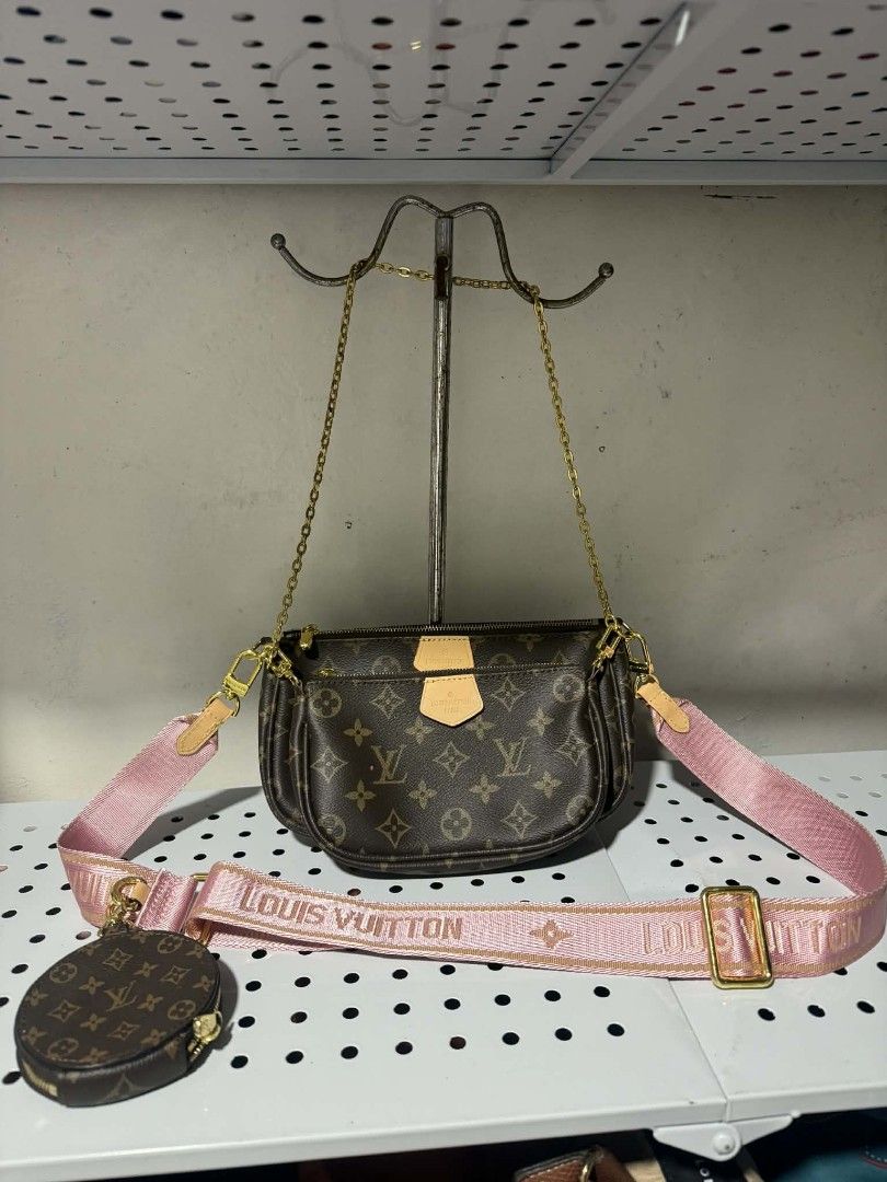 Louis Vuitton Multi Pochette Accessoires Pink Strap (Category: Luxury Bags & Wallets) located in Antipolo. Submitted by robannrave98496 (Listing ID 1464297873, Image 1). Description: Louis Vuitton Multi Pochette Accessoires - Classic monogram canvas - Chic pink strap - Includes: Main pouch, mini pouch, and coin purse - Gold hardware - Adjustable strap for crossbody or shoulder wear - Highly versatile.