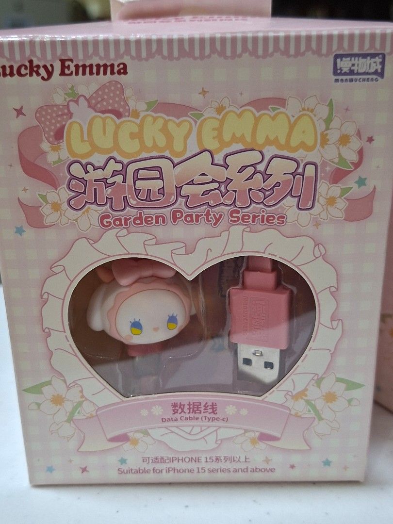 LUCKY EMMA GARDEN PARTY SERIES DATA CABLE TYPE -C (Category: Chargers & Cables) located in Las Pinas. Submitted by annachiaonair2037 (Listing ID 1464231286, Image 2). Description: LUCKY EMMA GARDEN PARTY SERIES DATA CABLE TYPE-C 9.5CM X 3.5CM X 12CM SUITABLE FOR IPHONE 15 SERIES From Japan ❌️❌️PINK SOLD Disclaimer: I am not affiliated with, associated with, or authorized by any of the brands featured posted. Any mention of brand names, trademarks