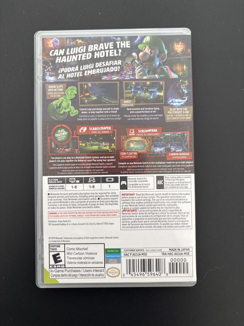 Luigi's Mansion 3 Nintendo Switch Game (Category: Nintendo) located in Quezon City. Submitted by mynameismio (Listing ID 1464160126, Image 3). Description: - Luigi's Mansion 3 for Nintendo Switch - Play as Luigi and his gooey doppelganger, Gooigi - Explore a massive, haunted hotel filled with secrets - Solve clever puzzles and capture mischievous ghosts - Supports up to 8 players in various multiplayer modes - Perfect for solo adventures or group