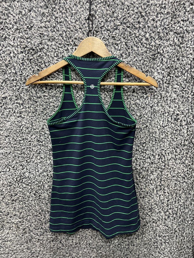 Lululemon Cool Racerback Tank Top | Size 8 (Category: Activewear) located in General Trias. Submitted by zrchustle.604 (Listing ID 1464205107, Image 1). Description: Lululemon Cool Racerback Tank Top in the pattern Slalom Stripe Inkwell / Hyper Stripe Green Bean. It is a classic, form-fitting workout tank first released in September 2013. Product Details • Brand: Lululemon • Style: Cool Racerback (CRB) • Color Code: SSIW/HSGB (Inkwell Navy Blue /