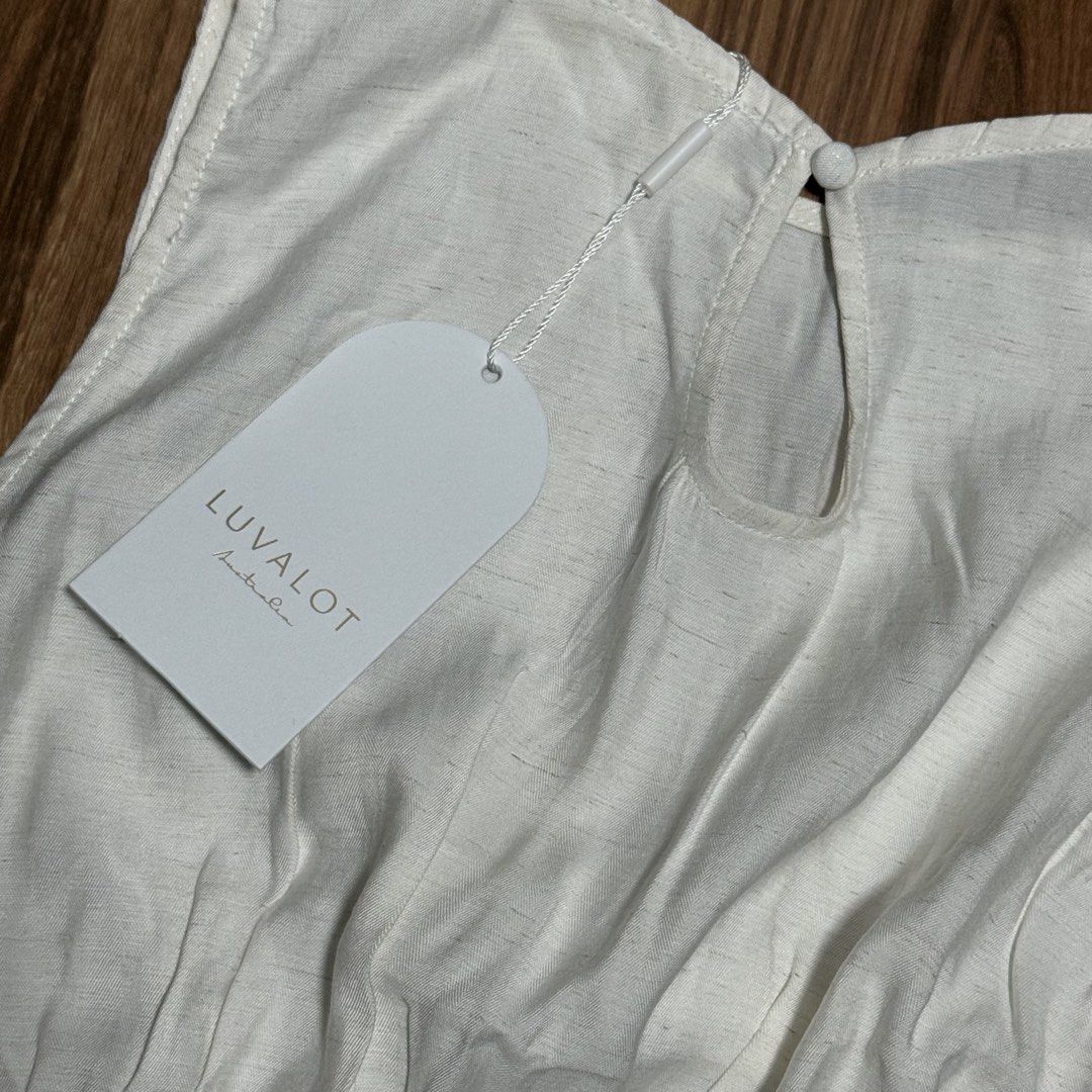 Luvalot White Smocked Cropped Tank Top (Category: Sleeveless) located in Binangonan. Submitted by curatedbyjuys (Listing ID 1464351306, Image 2). Description: - White cropped tank top - Brand: Luvalot - Sleeveless design - Keyhole back closure - Smocked elastic waistband for comfort - Brand new with original tag attached - Ideal for casual outfits or layering.