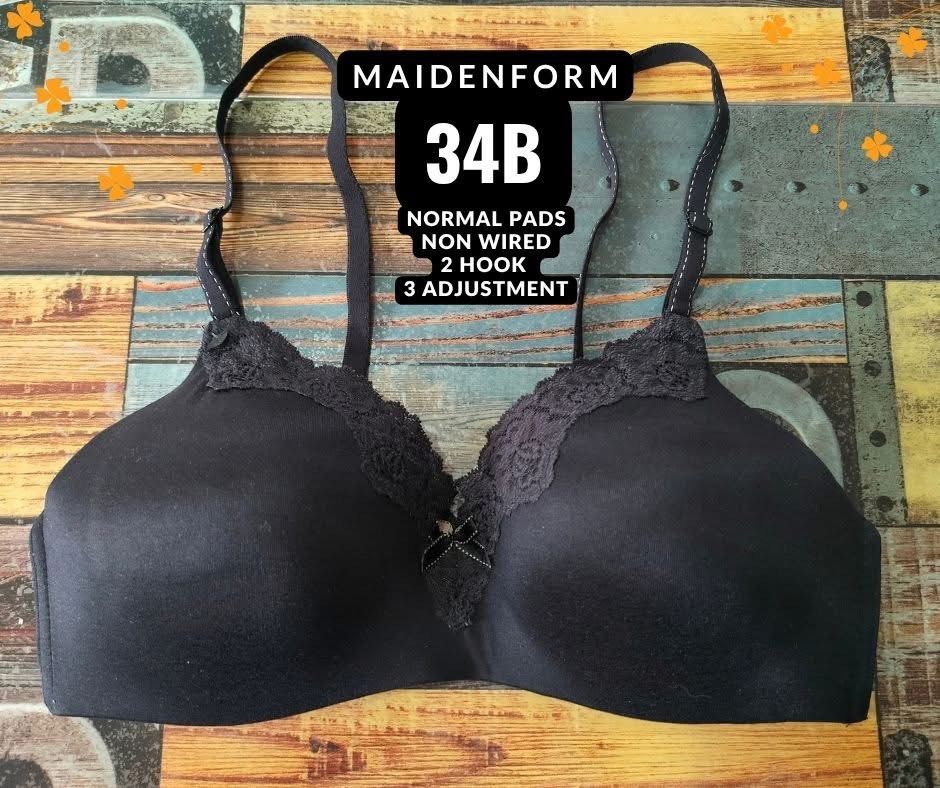 Maidenform 34B Black Non-Wired Bra (Category: Undergarments & Loungewear) located in Manila. Submitted by siashop. (Listing ID 1464157378, Image 1). Description: - Brand: Maidenform - Color: Black - Size: 34B - Style: Non-wired, normal pads - Closure: 2 hooks with 3 adjustment settings - Details: Lace trim along cup tops, small center bow.