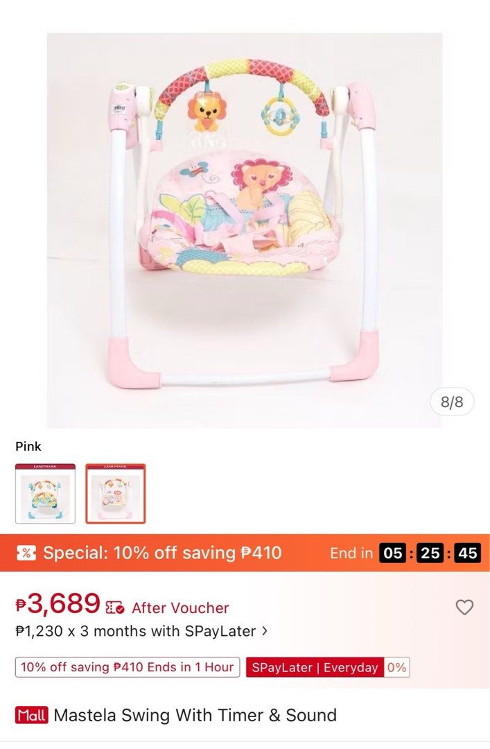 Foldable & Automatic Mastela Rocker/Swing (Category: Other Kids Furniture) located in Manila. Submitted by myrs23 (Listing ID 1464241742, Image 2). Description: Bought on July 18, 2026 at Landmark (no more box included) - BARELY USED, no damages, looks new - Mastela Portable Baby Swing - 3 Timer Settings - 5 Swing Speeds - 7 Melodies & Natural Sounds/white noise - Folds for Easy Storage - Includes Toy Bar - Perfect for Soothing & Entertaining Bab
