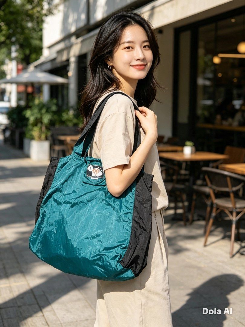 Maui Hawaii Tote Bag (Category: Tote Bags) located in Manila. Submitted by reginemarquez412 (Listing ID 1464232043, Image 1). Description: - Stylish teal and black tote bag - Ideal for grocery shopping or everyday use - Folds up small for easy storage - Features a cute patch on the front - Made from lightweight material.