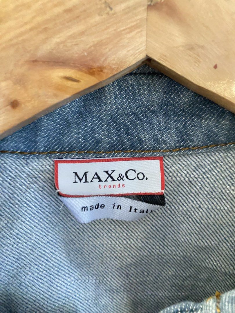 MAX&Co. Trends Denim Jacket Made in Italy (Category: Coats, Jackets and Outerwear) located in Cainta. Submitted by grailfinders (Listing ID 1464140033, Image 2). Description: - MAX&Co. Trends light wash denim jacket - Unique bleached effect on front and back - Button-up closure with collar - Made in Italy - Ideal for layering - no issue.