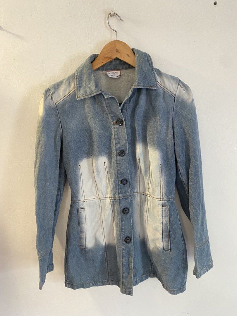 MAX&Co. Trends Denim Jacket Made in Italy (Category: Coats, Jackets and Outerwear) located in Cainta. Submitted by grailfinders (Listing ID 1464140033, Image 3). Description: - MAX&Co. Trends light wash denim jacket - Unique bleached effect on front and back - Button-up closure with collar - Made in Italy - Ideal for layering - no issue.