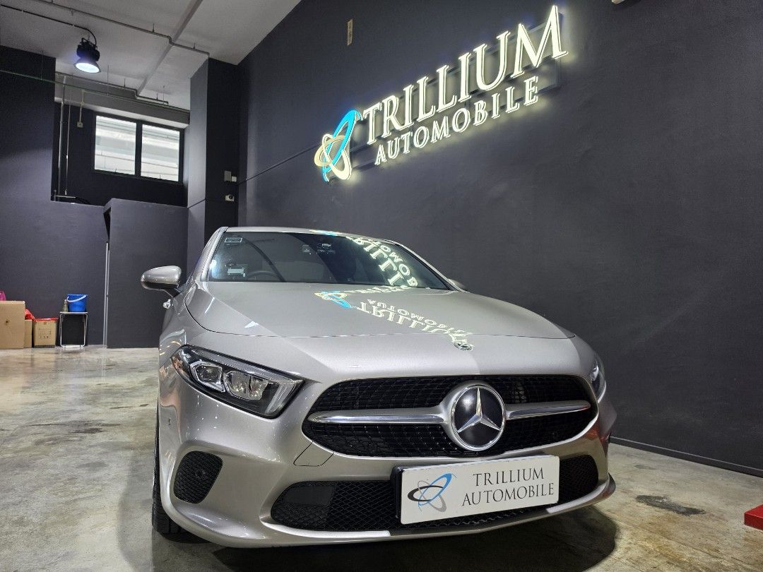 Mercedes-Benz A-Class Saloon A180 Progressive (A) (Category: Used Cars) located in Singapore. Submitted by trillium.auto (Listing ID 1464275446, Image 1). Description: 🚘 Vehicle Features 4 cylinder inline 16 valve Turbocharged, 128bhp, Transmission 7G-DCT (A), Acceleration 9.2s (0-100 km/h), Top Speed 215 km/h, Torque 230 Nm, FWD, ABS. 🚘 Accessories 10.25" MBUX touchscreen, Apple CarPlay/ Android Auto, Wireless charging pad, Parking assist, Rev
