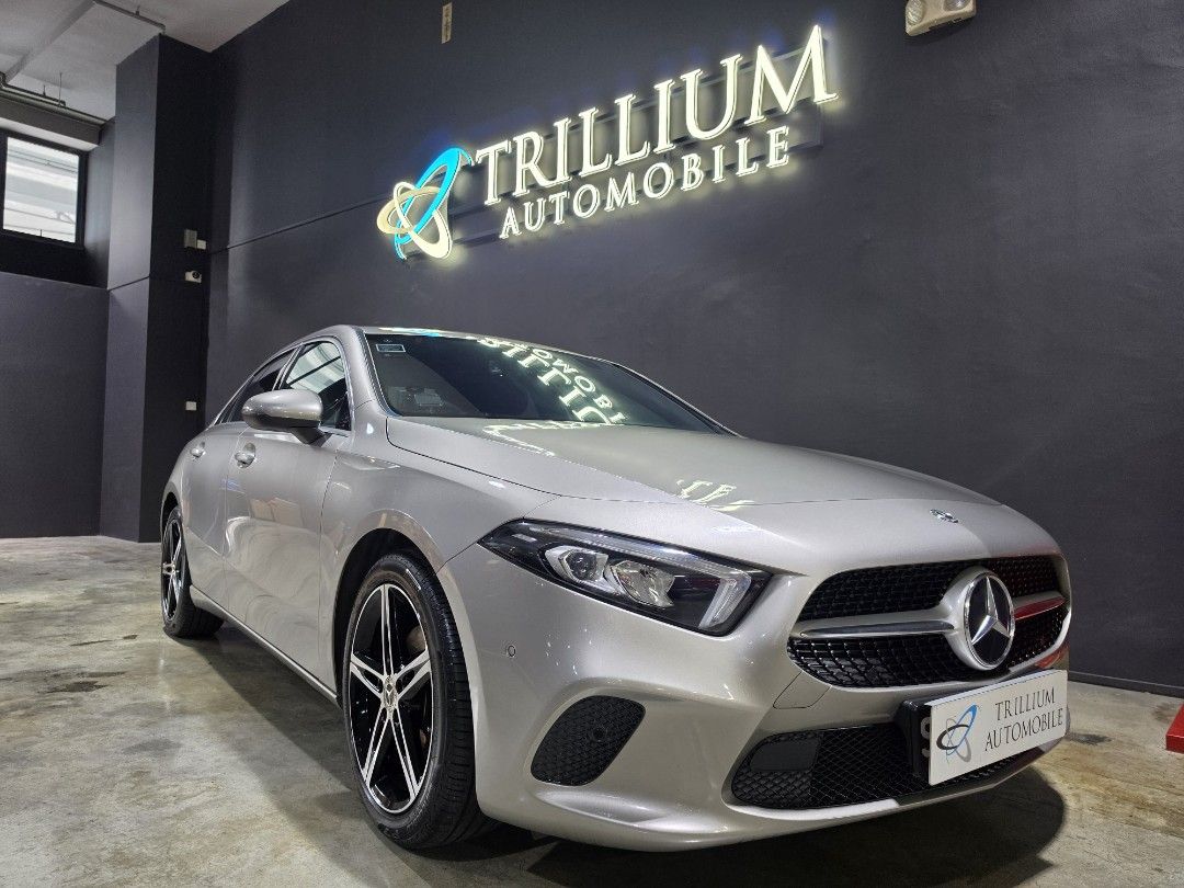 Mercedes-Benz A-Class Saloon A180 Progressive (A) (Category: Used Cars) located in Singapore. Submitted by trillium.auto (Listing ID 1464275446, Image 2). Description: 🚘 Vehicle Features 4 cylinder inline 16 valve Turbocharged, 128bhp, Transmission 7G-DCT (A), Acceleration 9.2s (0-100 km/h), Top Speed 215 km/h, Torque 230 Nm, FWD, ABS. 🚘 Accessories 10.25" MBUX touchscreen, Apple CarPlay/ Android Auto, Wireless charging pad, Parking assist, Rev