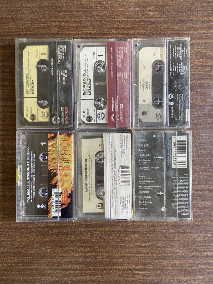 Metallica, Pantera, Black Sabbath Cassette Tapes Bundle (Category: CDs & DVDs) located in Manila. Submitted by kimpot0801 (Listing ID 1464171459, Image 2). Description: 399 each - Collection of classic metal cassette tapes - Metallica: Ride the Lightning, Master of Puppets, Load - Pantera: Reinventing the Steel, Live tape - Nativity in Black: A Tribute to Black Sabbath - Ideal for any metal fan's collection.