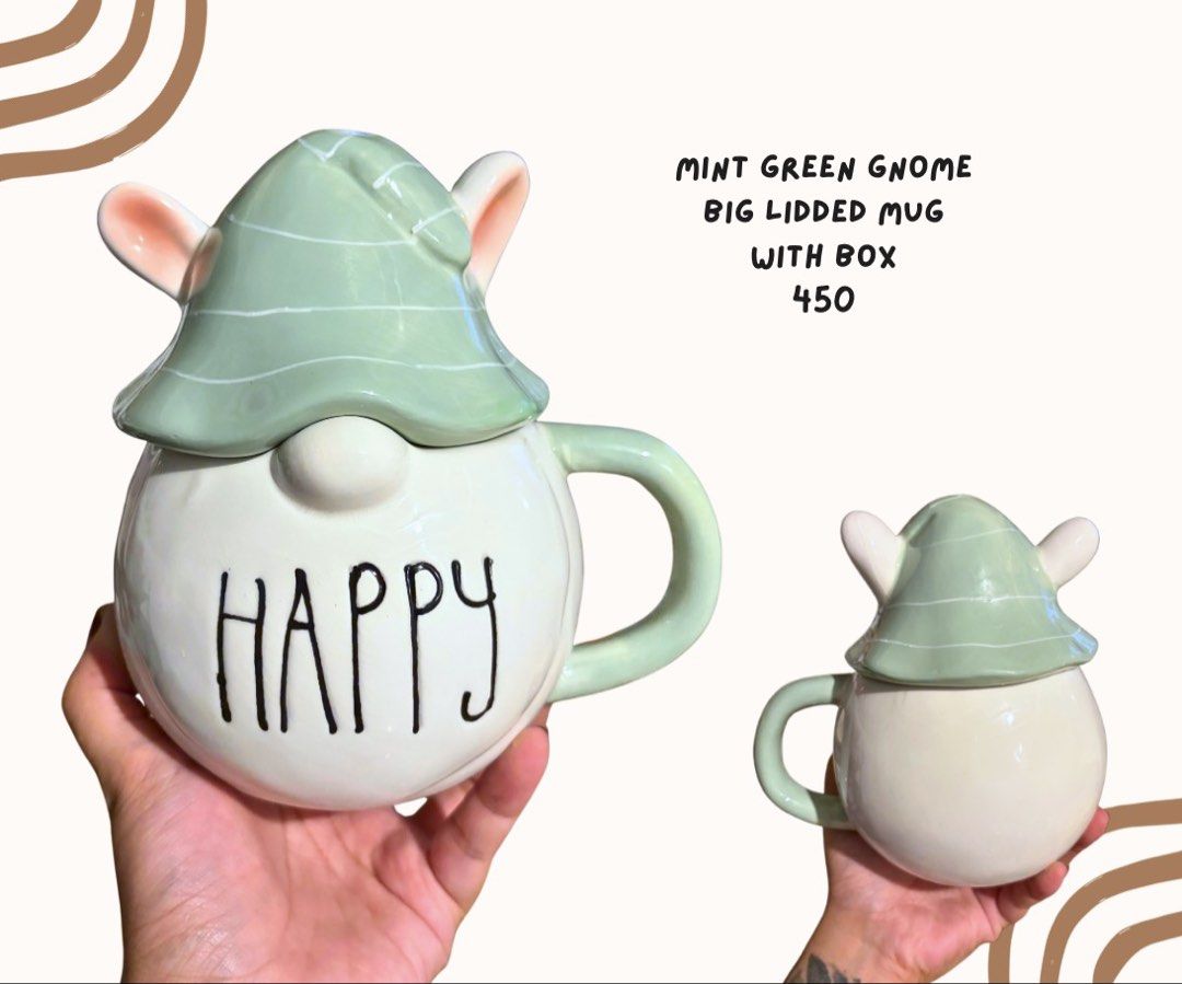 Mint Green Striped Gnome Big Lidded Mug (Category: Coffee & Tea Tableware) located in Pasig City. Submitted by homeyvibesph (Listing ID 1464172923, Image 1). Description: Brand new with box.