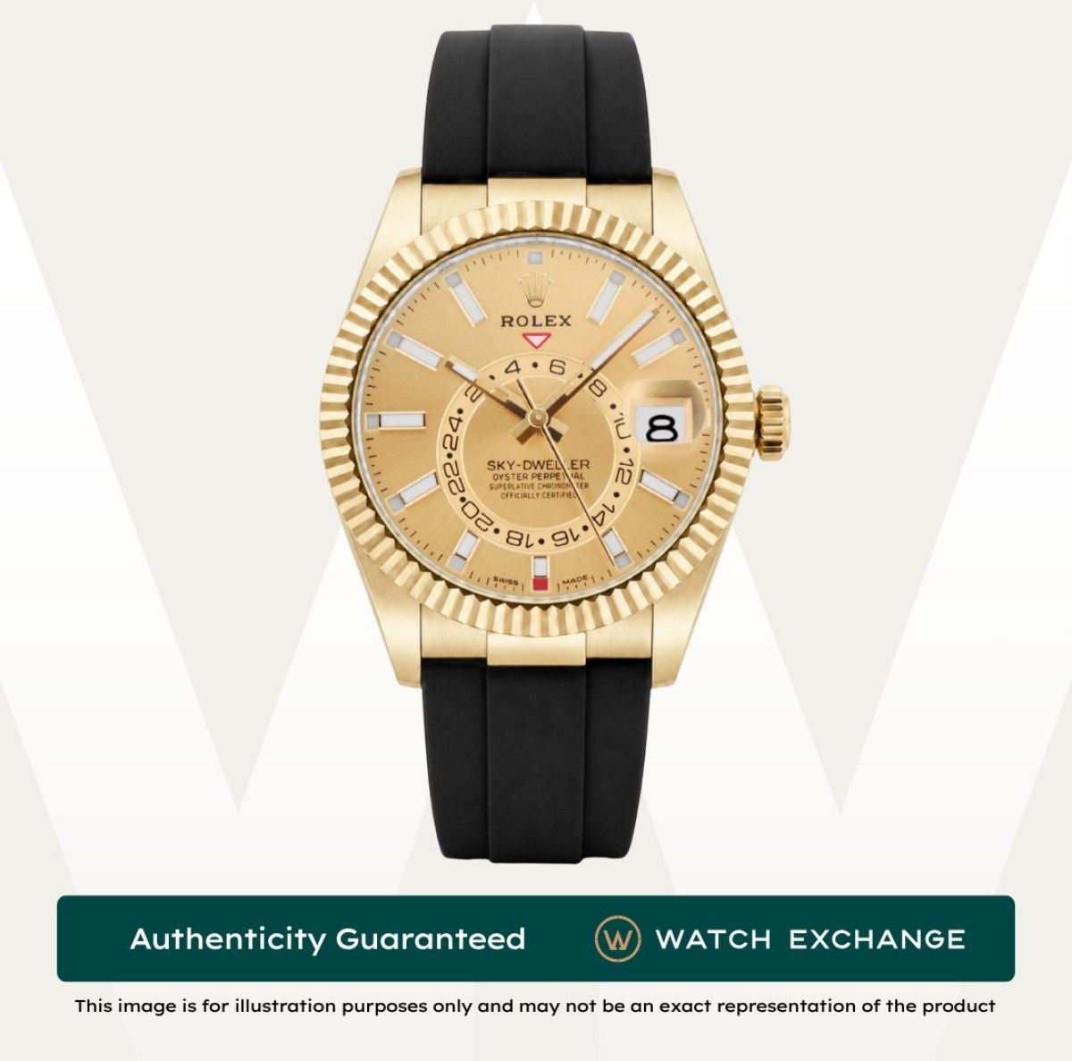 [Mint] Rolex Sky Dweller Oysterflex 326238 Champagne Dial Z24650 Nov 2022 (Category: Watches) located in Singapore. Submitted by watchexchange.sg (Listing ID 1438016711, Image 1). Description: [Mint] Rolex Sky Dweller Oysterflex 326238 Champagne Dial Z24650 Nov 2022 Price: $40,500 Brand: Rolex Model: 326238 Condition: Mint Dial: Champagne Case Diameter: 42mm Material: Yellow Gold Original Box: Yes Original Cert/Papers: Yes Dated: Nov 2022 Warrant
