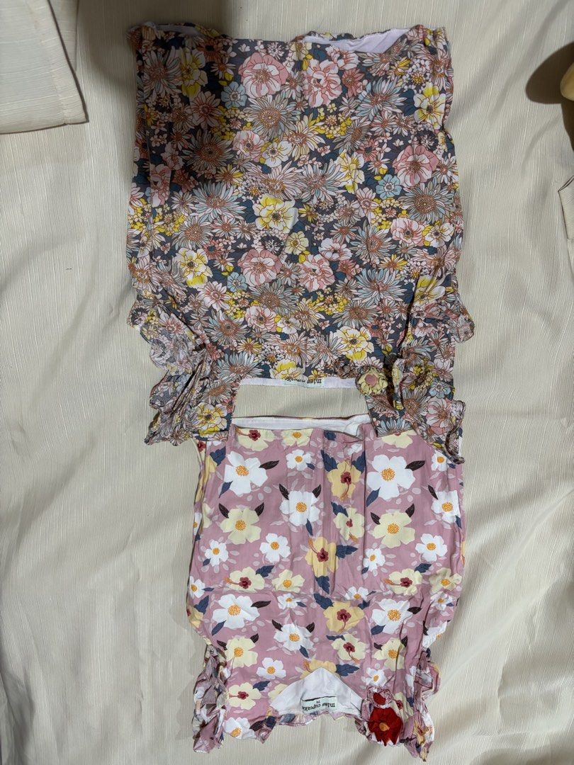 Miss Cupcake Floral Tops (Size 14) (Category: Babies & Kids Fashion) located in Makati City. Submitted by issa124 (Listing ID 1464311273, Image 2). Description: - Two adorable floral tops from Miss Cupcake - Size 14 - Pink top: V-neck with red flower detail - Grey top: Square neckline - Both tops feature charming ruffled sleeves - Versatile for everyday wear or special occasions - Your little one will surely love these! - chest :13 inches when la