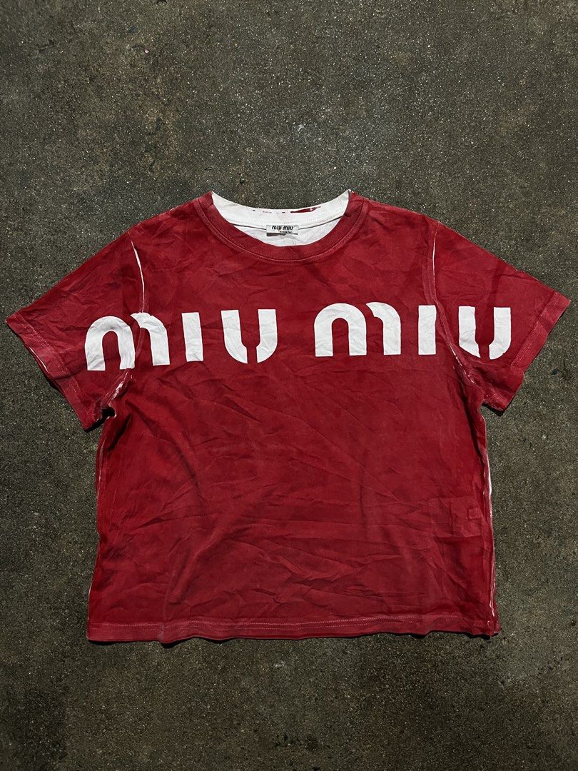 Miu Miu - Screenprint Block Logo Shirt (Category: Shirts) located in Manila. Submitted by kashjulliane (Listing ID 1464303309, Image 3). Description: Good condition 9/10 Color rate Made in Italy Deadstock Size: Medium Width: 21 Length: 20.