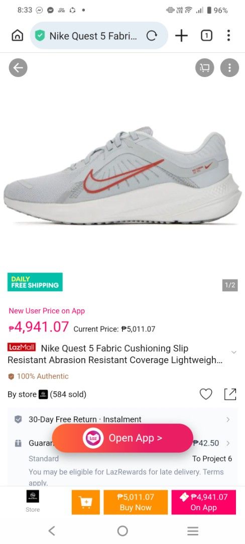 Model: Nike Quest 5 Road Running Shoes (Category: Sneakers) located in Manila. Submitted by jnnljdsgrr (Listing ID 1464265928, Image 2). Description: Model: Nike Quest 5 Road Running ShoesColorway: Pure Platinum / Light Crimson / Wolf Grey / Summit White (Style: DD9291-007 for women) Distinctive Feature: Light grey mesh upper accented with a vibrant red outlined Nike swoosh and "NIKE RUNNING EST 1972" - bought in japan - original nike - have some