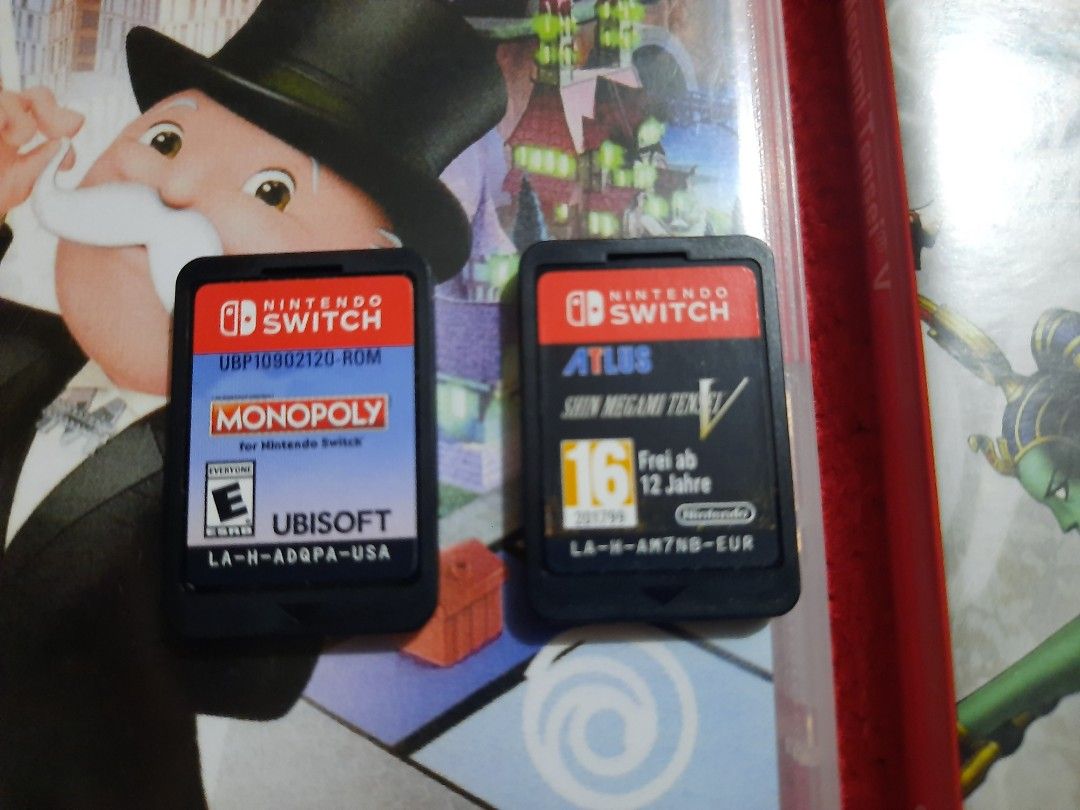 Monopoly & Shin Megami Tensei V Nintendo Switch Games (Category: Nintendo) located in Quezon City. Submitted by ZeldaMACcloud (Listing ID 1464172811, Image 2). Description: Two Nintendo Switch Games for Sale only Monopoly (Rated E for Everyone) - 1,200 Shin Megami Tensei V (Rated M for Mature 17+) - 1,200 Both are Good working Switch game, 1,200 each shin megami tensei V open for swap sa sniper elite 4 or mario kart 8 meet up Fairview Center mall