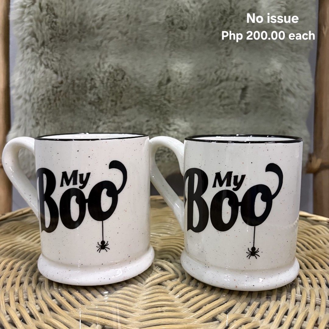 My Boo Halloween Mug (Category: Coffee & Tea Tableware) located in Pateros City. Submitted by lovealy_07 (Listing ID 1464273708, Image 1). Description: ✨ With small paint chip/imperfection paint chip are normal mostly because it’s a mall pullout Perfect for personal use or display. 💕 ✨ Still usable and functional ✨ Please check photos carefully before purchasing ✨ Sold as-is 🌸 Lalamove only 🌸 Color may vary due to Lighting 🌸 Marami po kasing 