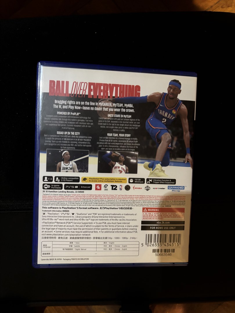 NBA 2K26 PS5 Game (Category: PlayStation) located in Manila. Submitted by jahanmirpuri (Listing ID 1464280823, Image 3). Description: - NBA 2K26 for PlayStation 5 - Includes exclusive pre-order bonus disc - Full game and disc are included - Compatible with both PS5 and PS4 consoles .